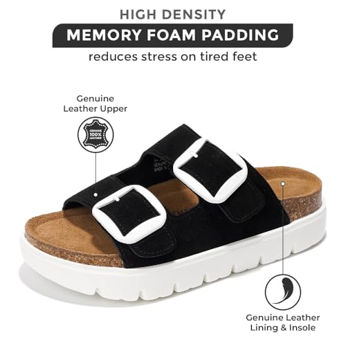 Project Cloud Genuine Leather Platform Wedge Sandals for Women with Memory Foam Insole A28730