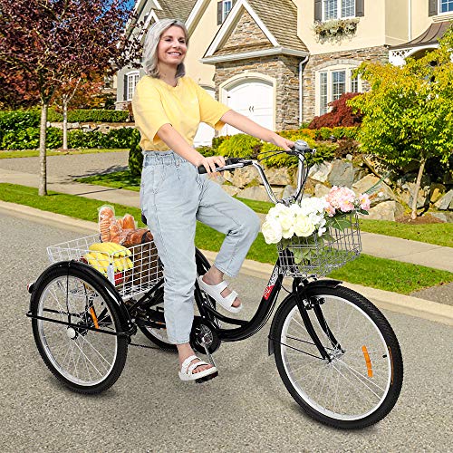 PEXMOR Adult Tricycle 7 Speed, 24/26 Inch 3 Wheel Bike with Baskets V3858