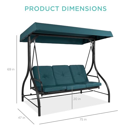 Best Choice Products 3-Seat Outdoor Canopy Swing Glider with Adjustable Shade, Midnight Green A10932