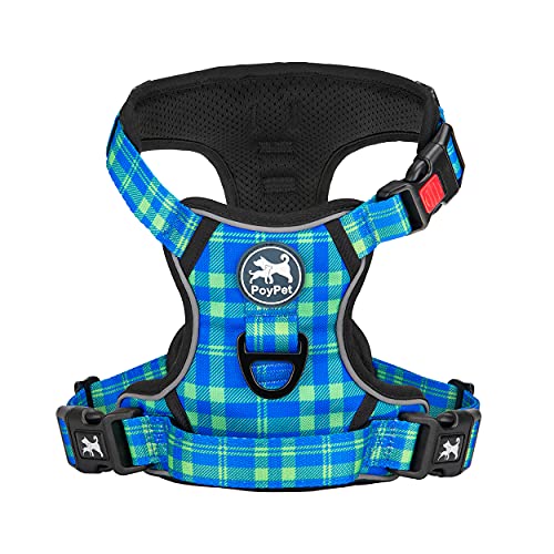 PoyPet No Pull Dog Harness, [Release on Neck] Reflective Adjustable No Choke Pet Vest with Front & Back 2 Leash Attachments, Soft Control Training Handle for Small Medium Large Dogs(Purple,S)