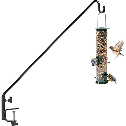 Gray Bunny Deck Hook, 37 Inch Bird Feeder Pole, Non-Slip Clamp Deck Bird Feeder Hanger for railing for Bird Feeders, Planters, Suet Baskets, Lanterns, Wind Chimes and More