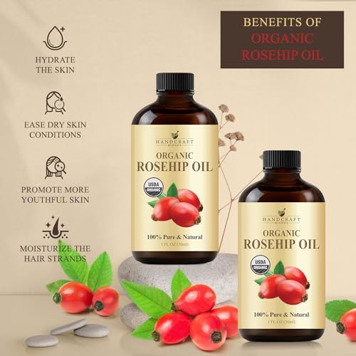 Handcraft Blends Organic Rosehip Oil - 4 Fl Oz - Pure and Natural for Face, Skin and Hair L39918