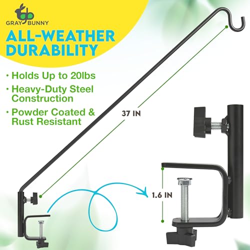 Gray Bunny Deck Hook 37 Inch Bird Feeder Pole with Non-Slip Clamp Y861