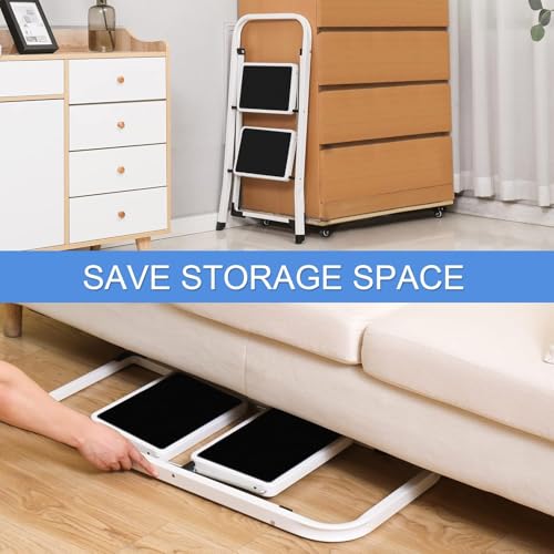 Soctone 2 Step Folding Ladder with Anti-Slip Pedal and Handrails, White V202
