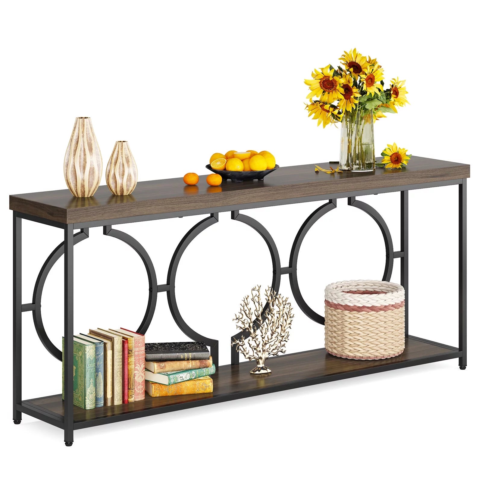 Tribesigns 70.9" Extra Long Console Table, Rustic Brown & Black F419