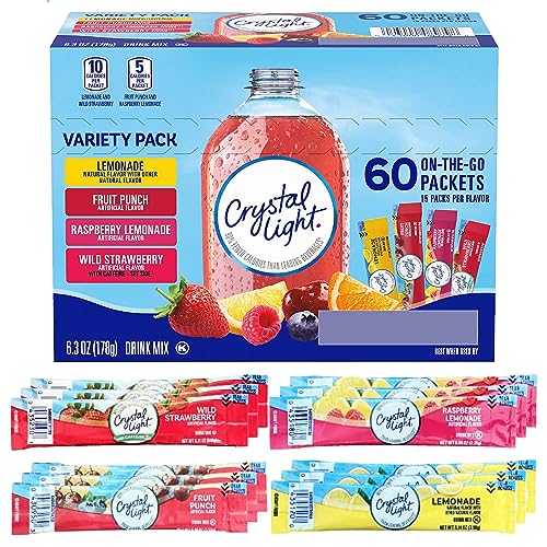 BLUE RIBBON Crystal Light Powdered Drink Mix Variety Pack - Lemonade, Fruit Punch, Raspberry Lemonade and Wild Strawberry - 60 Count