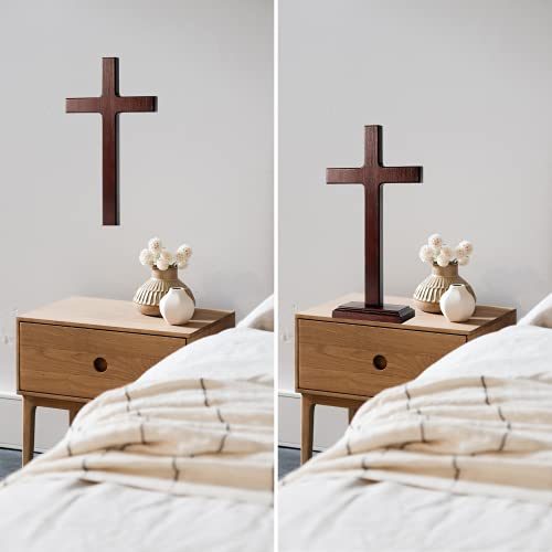 KUXBET Wooden Wall Cross with Stand 12.5 Inch Catholic Home Decor X631
