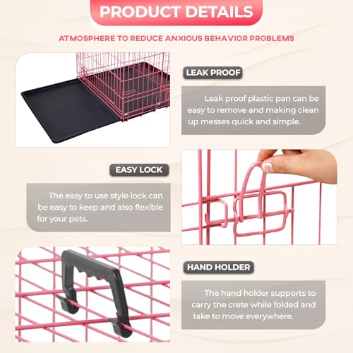 FDW Dog Crate Folding Metal Pet Cage Double Door with Divider Panel, 48 Inch, Black L2141