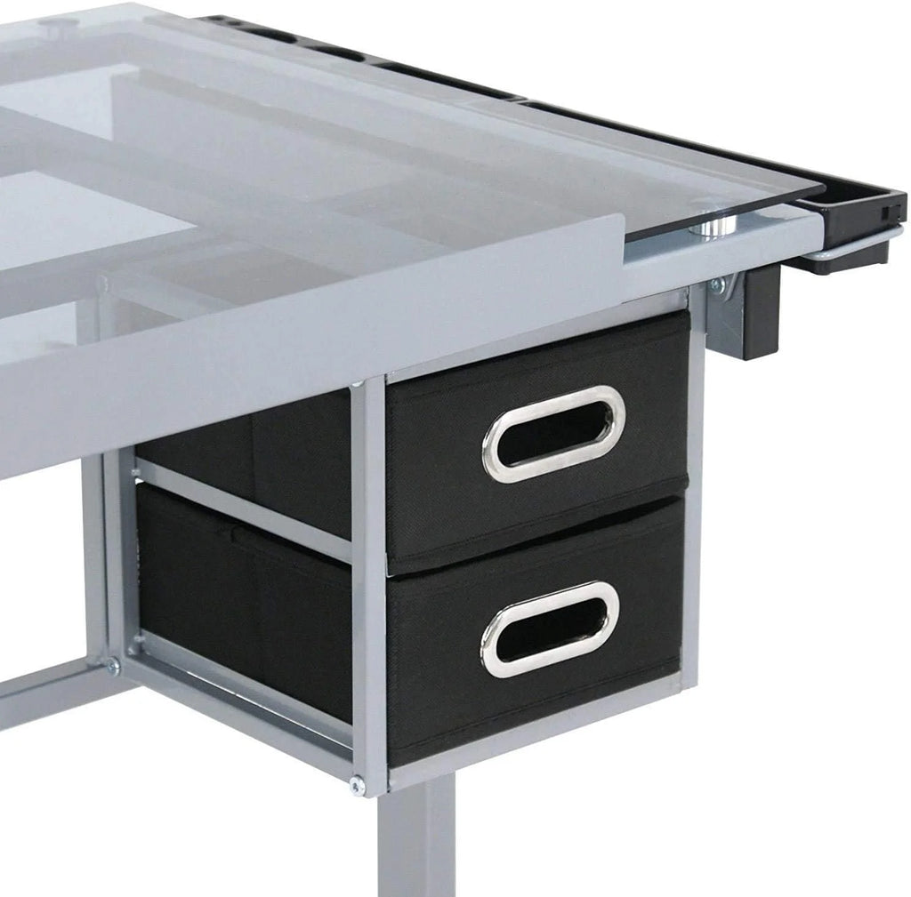 KHBIULIFE Adjustable Drafting Table with Tempered Glass Top and 2 Drawers R8017