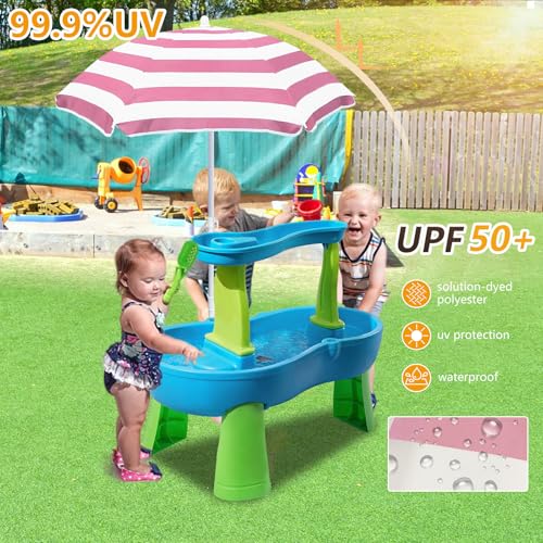 Kids Water Table Cover Outdoor Play Heavy-Duty 600D Waterproof Blue Q47935