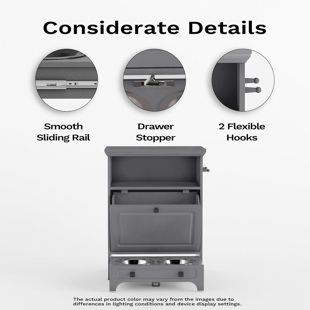 Roomfitters Modern Dog Feeder Station with 2 Raised Bowls, Dark Gray X7396