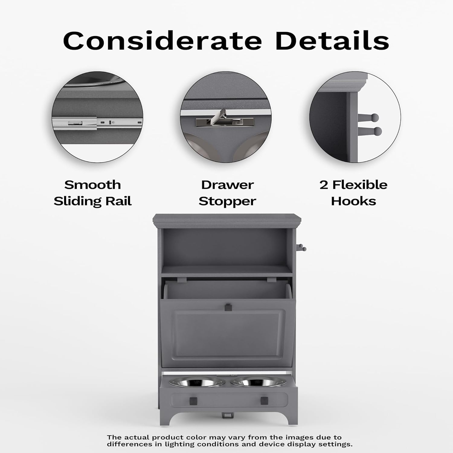 Roomfitters Modern Dog Feeder Station with 2 Raised Bowls, Dark Gray X7396