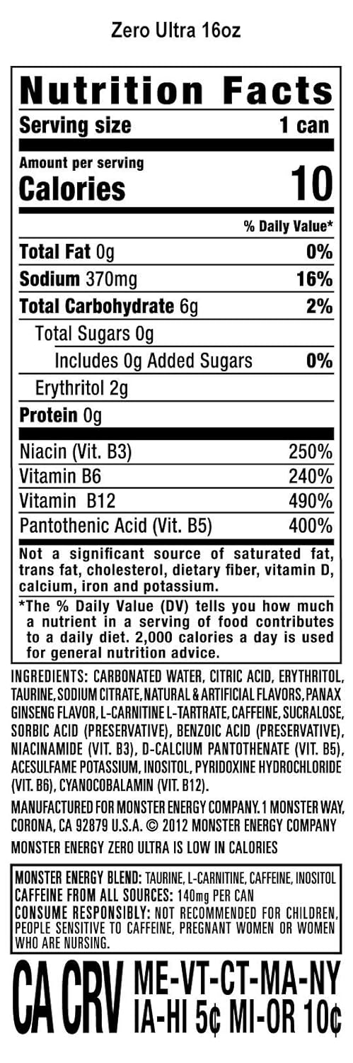 Monster Energy Zero Ultra, 16 Fl Oz Can W896987