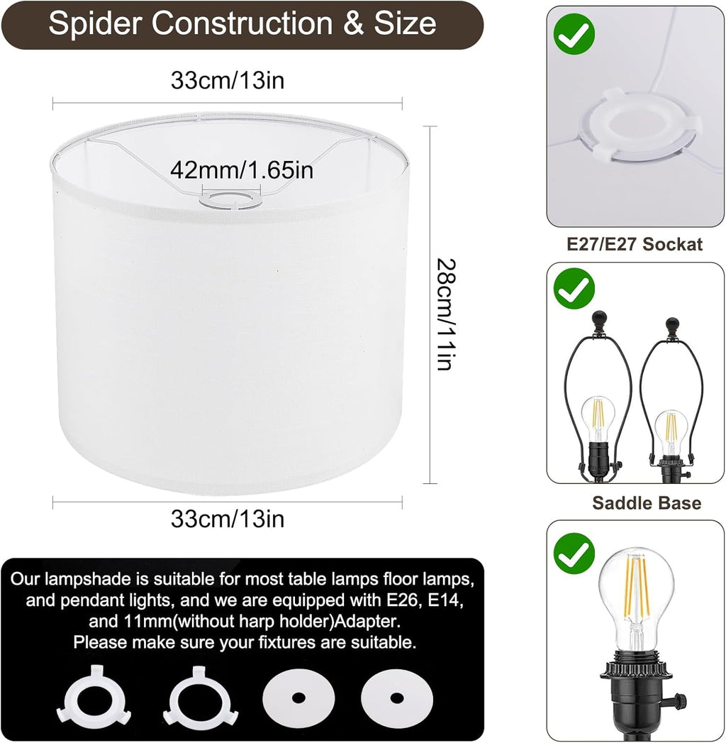White Lamp Shade Large Drum 13" Spider Natural Linen M966239