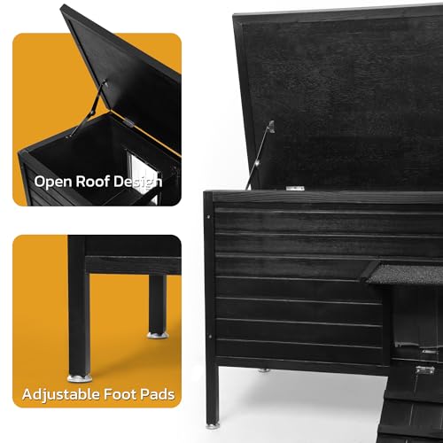 Outdoor Cat House Weatherproof Insulated Wooden Shelter with Escape Door A93024