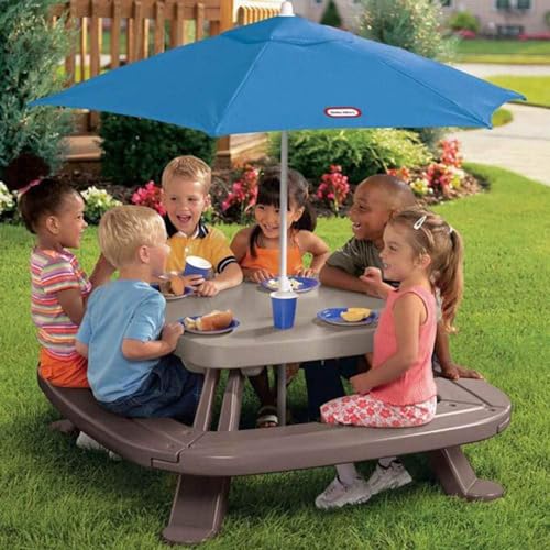 Little Tikes Fold 'n Store Picnic Table with Market Umbrella, Brown Y849260
