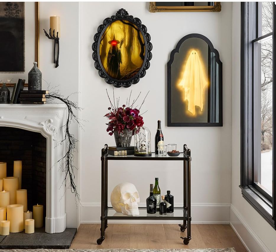 Halloween Hologram Ghost Mirror Decoration, LED Haunted Decor, Black Frame E415965