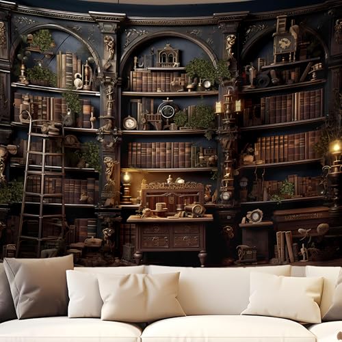 QGHOT Medieval Bookshelf Tapestry Vintage Library Wall Hanging P36533