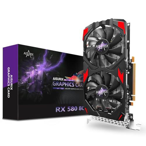 AISURIX RX 580 Graphics Card, 2048SP, Real 8GB, GDDR5, 256 Bit, Pc Gaming Video Card, 2XDP, HDMI, PCI Express 3.0 with Freeze Fan Stop for Desktop Computer Gaming Gpu