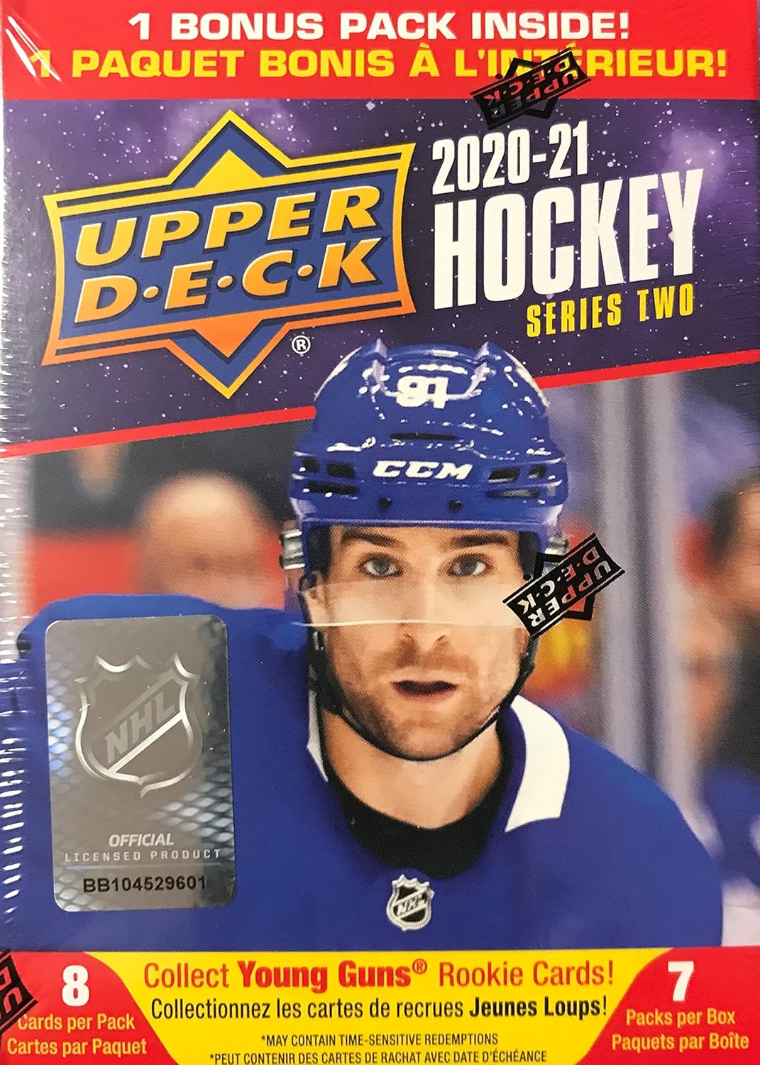 2020/21 Upper Deck Series 2 Hockey Blaster Box - 6 Packs Plus 1 Bonus Pack - 8 Cards Each - 1 Young Guns card per box on average