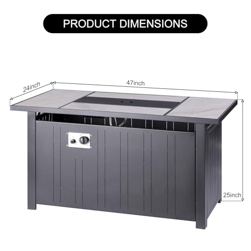 30" Propane Fire Pit Table with Ceramic Top, 50000 BTU, Outdoor Gas Firepit with Lid & Glass Rock Y964