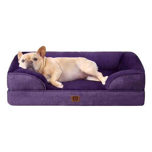 EHEYCIGA Orthopedic Dog Beds for Large Dogs, Waterproof Memory Foam Large Dog Bed with Sides, Non-Slip Bottom and Egg-Crate Foam Large Dog Couch Bed with Washable Removable Cover, Grey