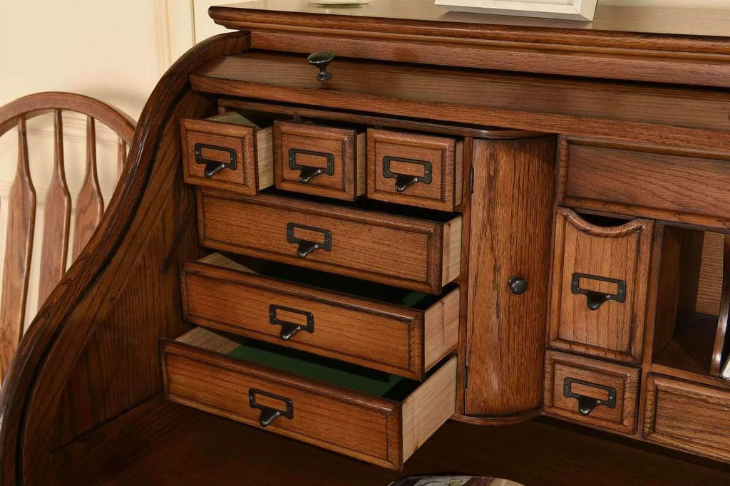 Solid Oak Wood 54 Inch Executive Rolltop Desk with Hutch X960378