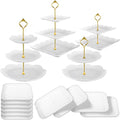 14 Pieces Tiered Cupcake Stand Set Gold 2-Tier 3-Tier Serving Stand Tower Tray with Round Rectangle Food Serving Trays Long Slim Dessert Stand for Party Baby Shower Wedding (White Hollow Out Style)