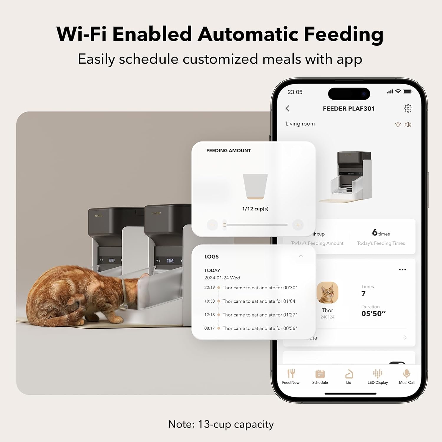 PETLIBRO RFID Automatic Cat Feeders 2 Pack, 5G Wi-Fi, 3L with Light Collar Tag T68367