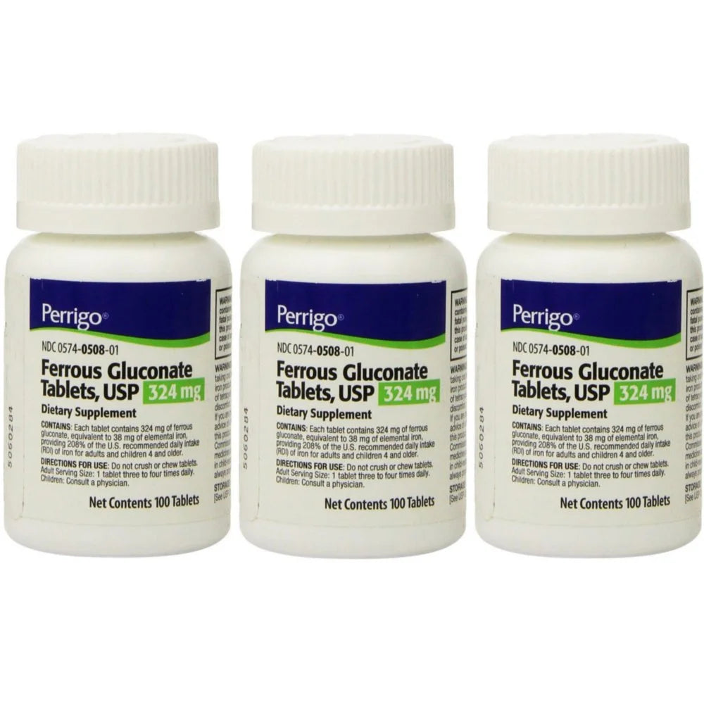 Perrigo Ferrous Gluconate Tablets 324 mg, 100 Count (Pack of 3) I747