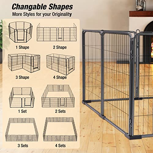 Dog Playpen Indoor Outdoor Foldable Metal Pet Exercise Fence with Door Gate V979227