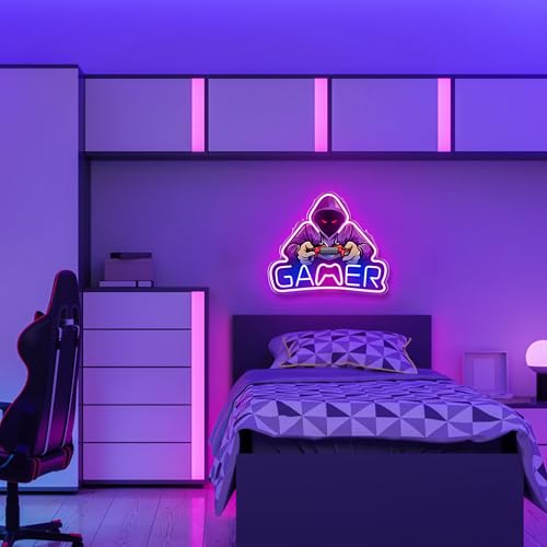 Kavaas Gaming Neon Sign Mushroom Wall Decor for Game Room, Red K6405