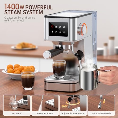 Espresso Machine with Milk Frother, 20 Bar, Stainless Steel G117