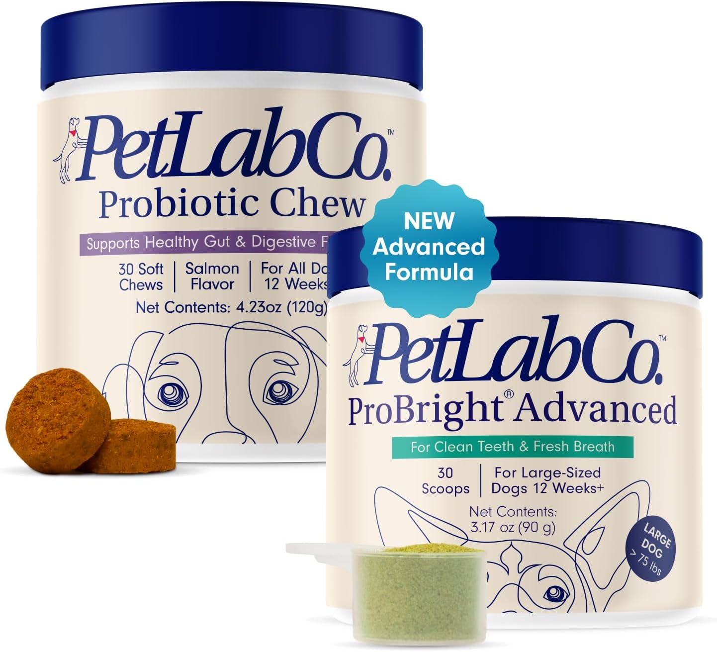 PetLab Co. – Gut & Breath Bundle: Dental Powder for Fresh Breath in 1 Scoop. for Large Dogs & Salmon Dog Probiotics to Support a Healthy Gut - Easy to Use – Innovative Formulas