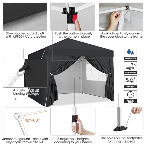 Yaheetech 10x10 Pop Up Canopy with 4 Removable Sidewalls, White F109731