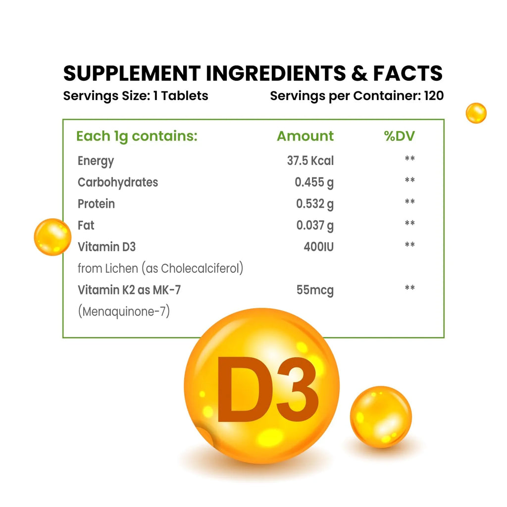 Himalayan Organics Vitamin D3 600 IU + K2 MK7 Supplement, 120 Veg Tablets S234