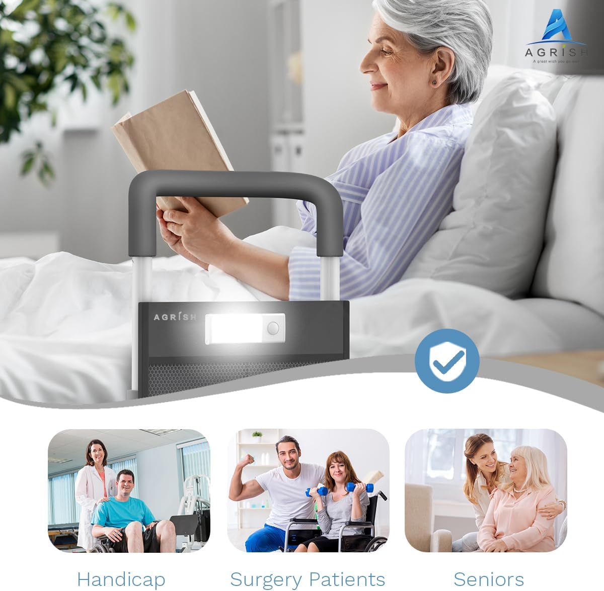 Bed Rails for Elderly Adults with Motion Light & Storage Pouch M579424