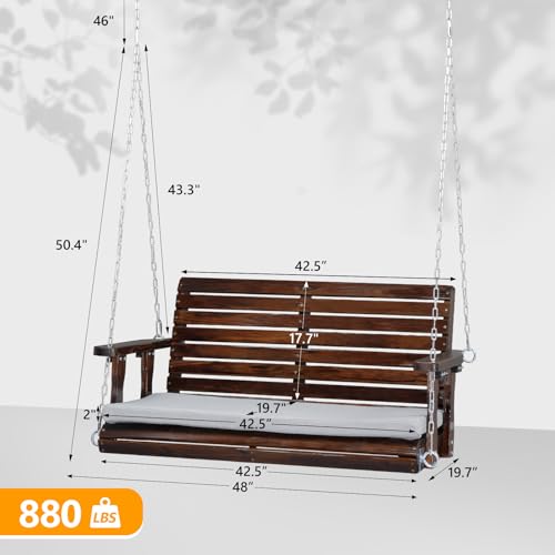VINGLI Heavy Duty 880 LBS Patio Wooden Porch Swing with Extra Cushion, 5 FT Y211