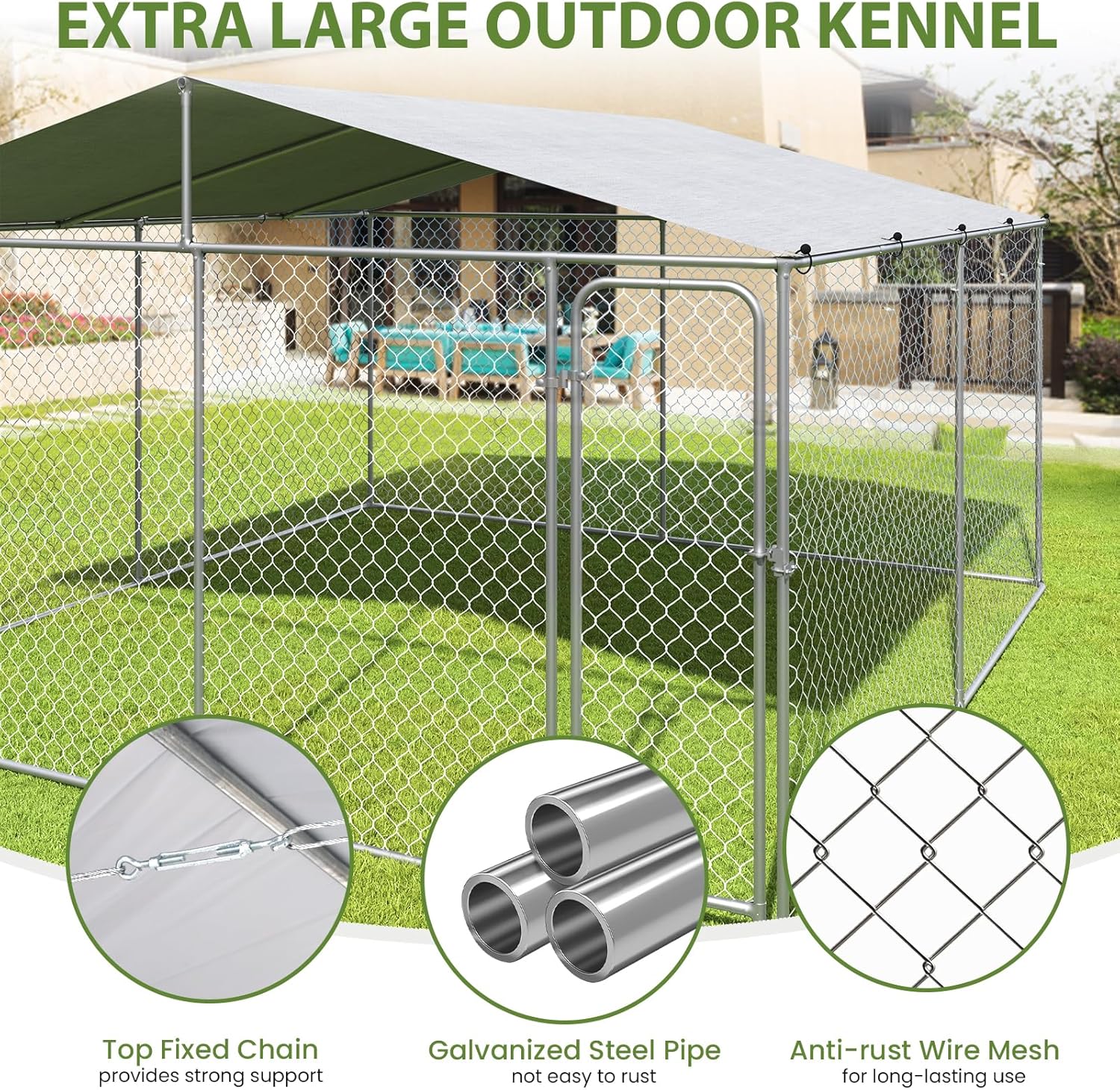 Extra Large Outdoor Dog Kennel with Roof, Heavy Duty Dog Run Fence Y803216