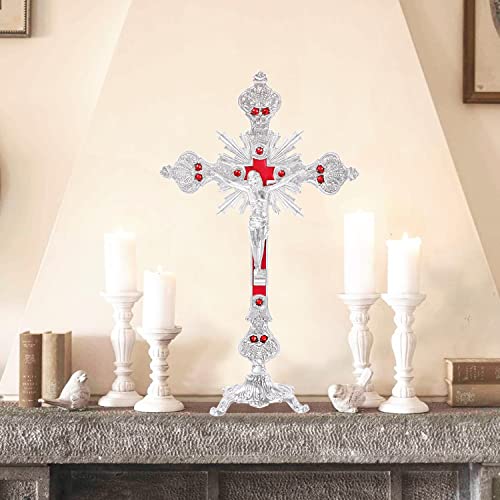 Metal Standing Crucifix Golden Tabletop Catholic Jesus Cross for Home Chapel Decoration D839