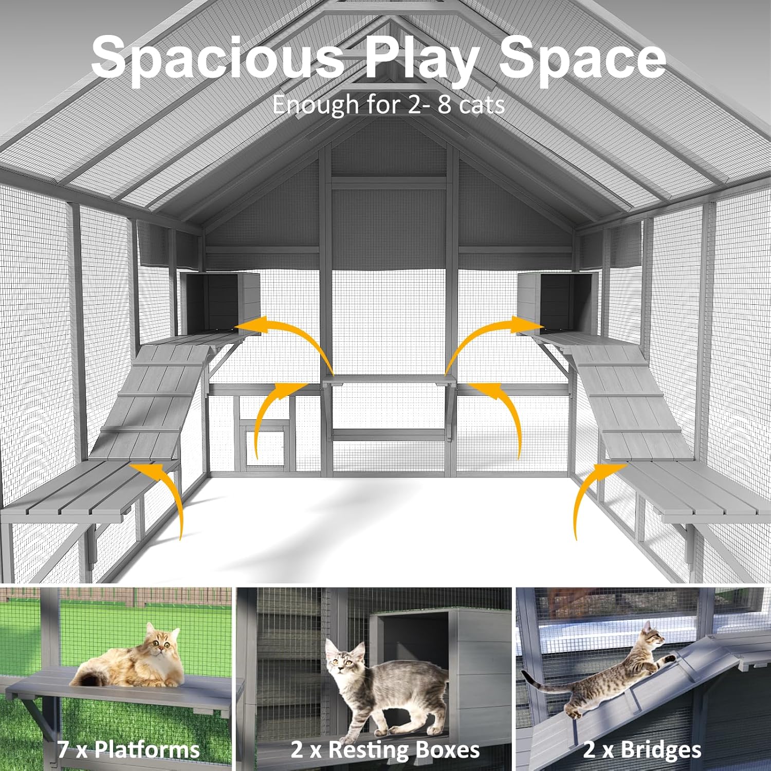 Large Cat Catio Outdoor Enclosure with 7 Platforms, 2 Resting Boxes and 2 Bridges I159325