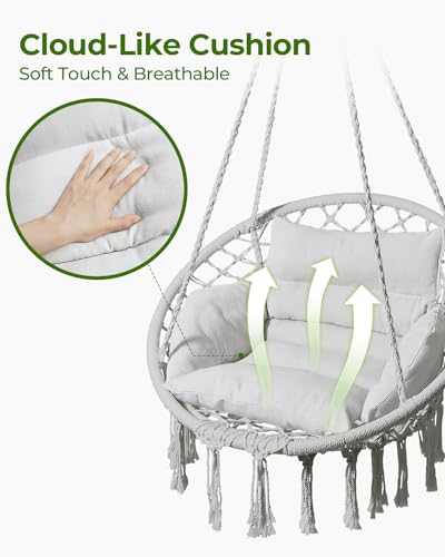 Greenstell Hammock Chair, Macrame Swing Chair with Cushion, Indoor & Outdoor, Beige G7957