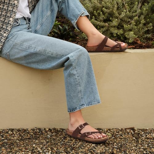 Litfun Women's Suede Cork Footbed Sandals with Adjustable Buckle R84792