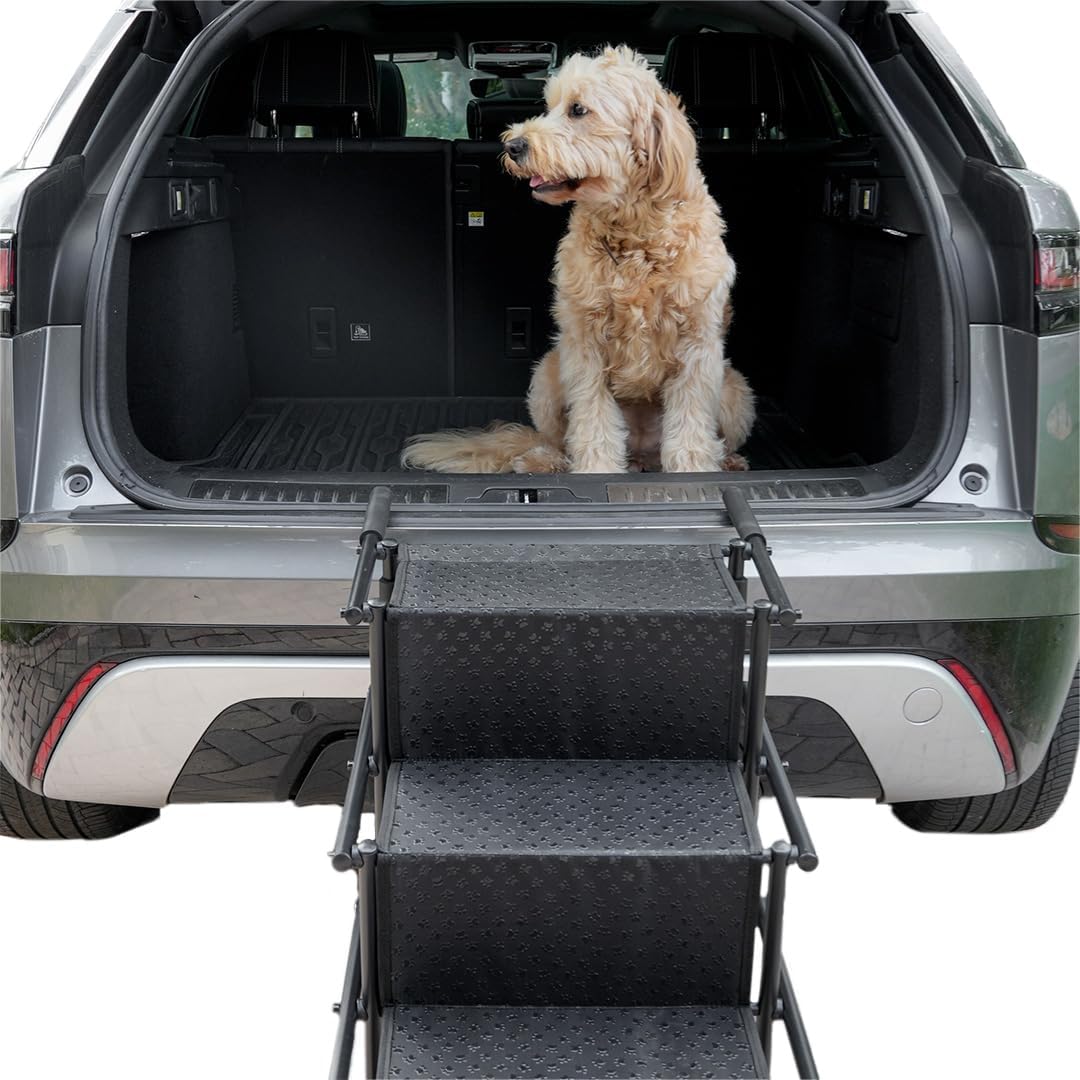 Dog Ramps for Small & Big Dog. Lightweight Dog Steps for Large Dogs Support up to 250 Lbs. Stairs for Truck, SUV, Cars and High Bed. Portable Folding Pet Stair Ramp with Non-Slip Surface. 4 Steps
