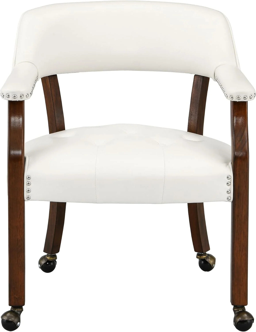 Solid Wood Dining Chairs with Casters and Arms, Cherry Legs & Ivory PU, SY-1533-WT I6969