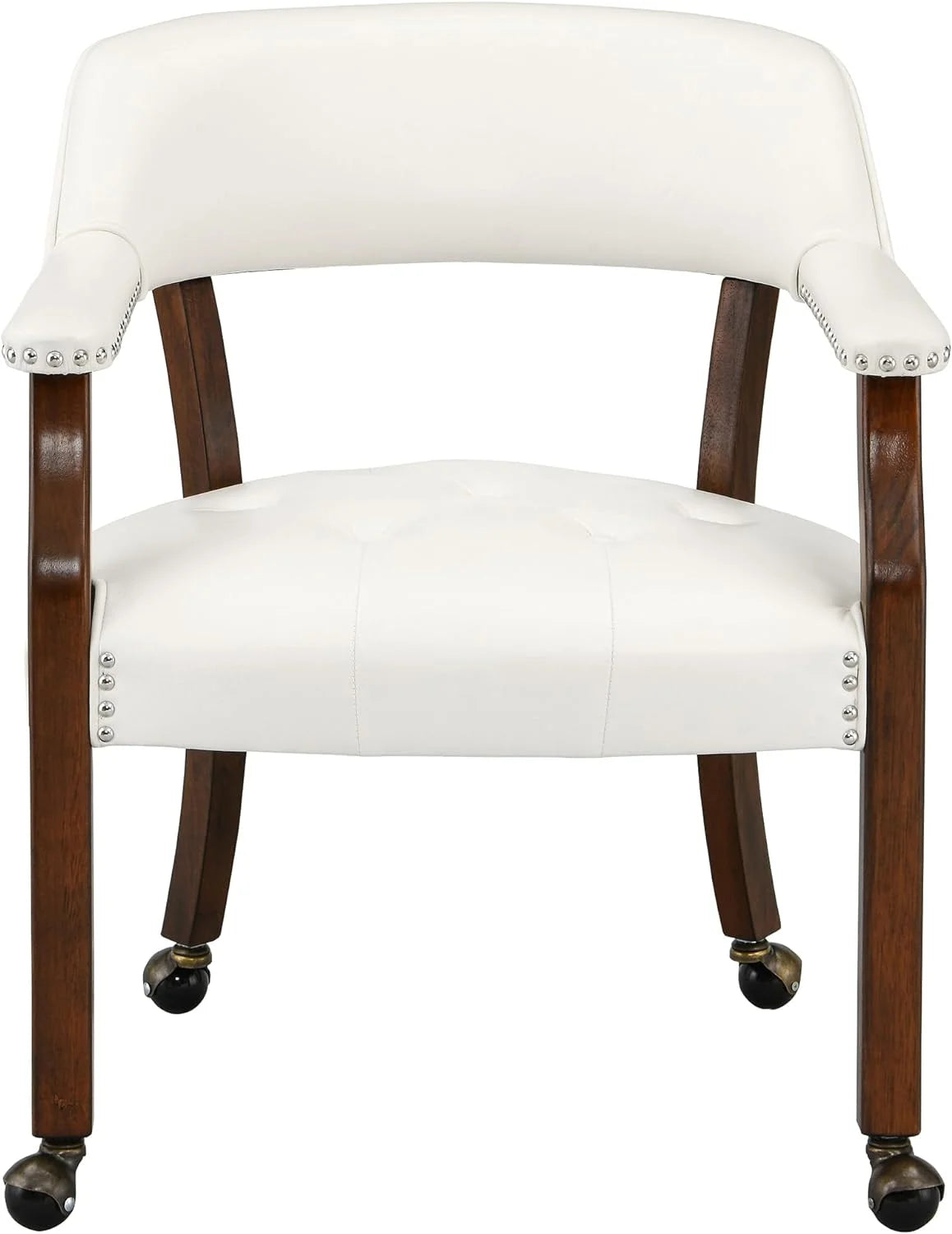 Solid Wood Dining Chairs with Casters and Arms, Cherry Legs & Ivory PU, SY-1533-WT I6969