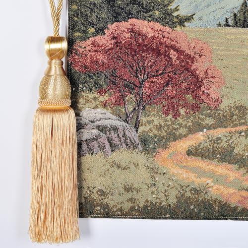 Vintage Nature Tapestry Wall Hanging with Telescopic Rod & Tassels I9744