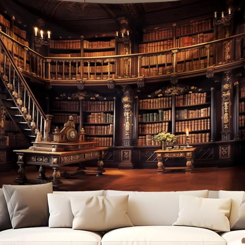 QGHOT Medieval Bookshelf Tapestry Vintage Library Wall Hanging P36533