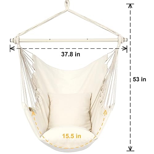 Y-STOP Hammock Chair Hanging Rope Swing with 2 Cushions, Beige I74503