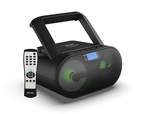 Riptunes CD Player Boombox Portable Radio AM/FM Boombox Bluetooth MP3 CD, USB, mSD, Aux, Headphone Jack Stereo Sound System with Enhanced Bass, LED Lights, LCD Display with Remote, Pink